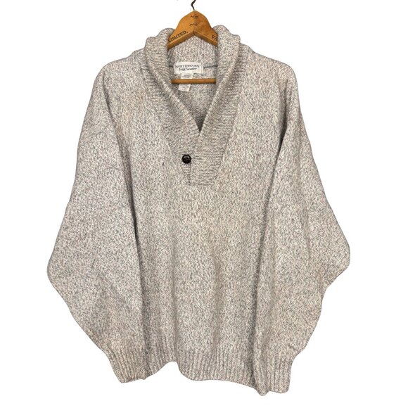 Vintage Northwoods Ragg Sweater | Neutral Shawl Collar Pullover | 80s Cabin Core - Picture 1 of 7